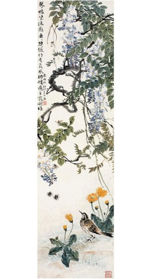 Bird under the wistaria by Lu Yifei