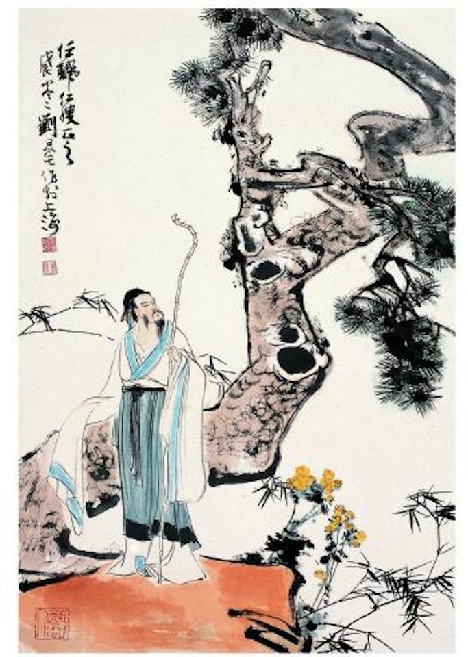 Chrysanthemum and the hermit beside the pine tree by Liu Danzhai