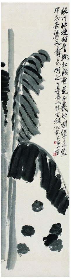 Chicken under the plantain leaves by Qi Baishi