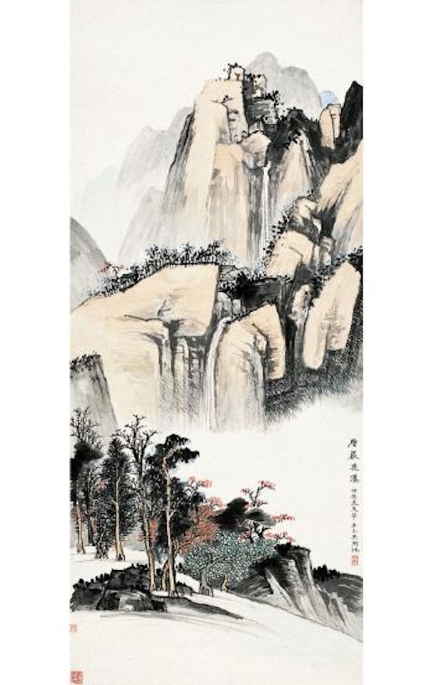 Great waterfall in the mountain by Wu Hufan