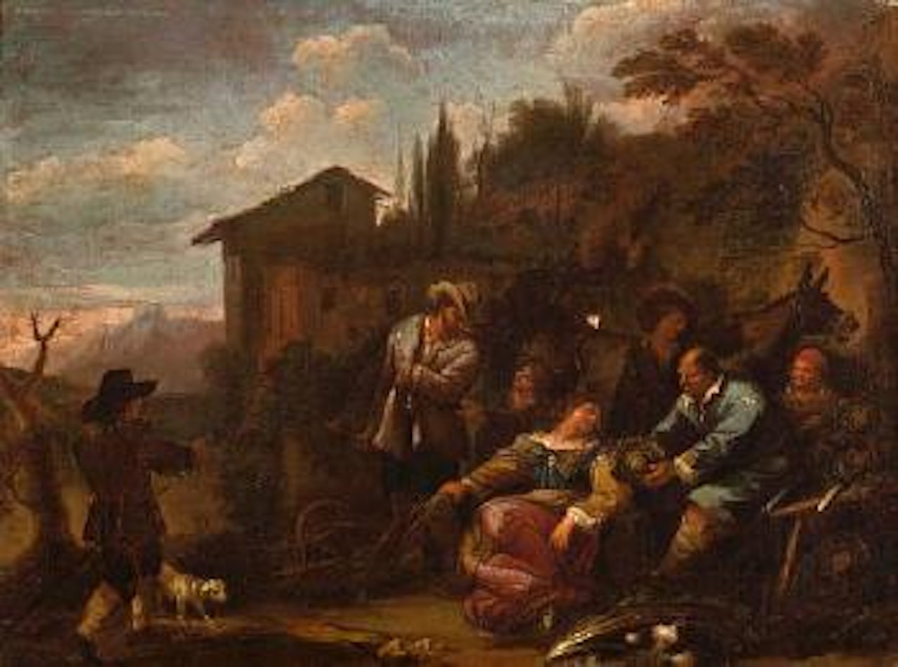 The cabbage seller. A traveler passing through a village market by Theodor Helmbreker