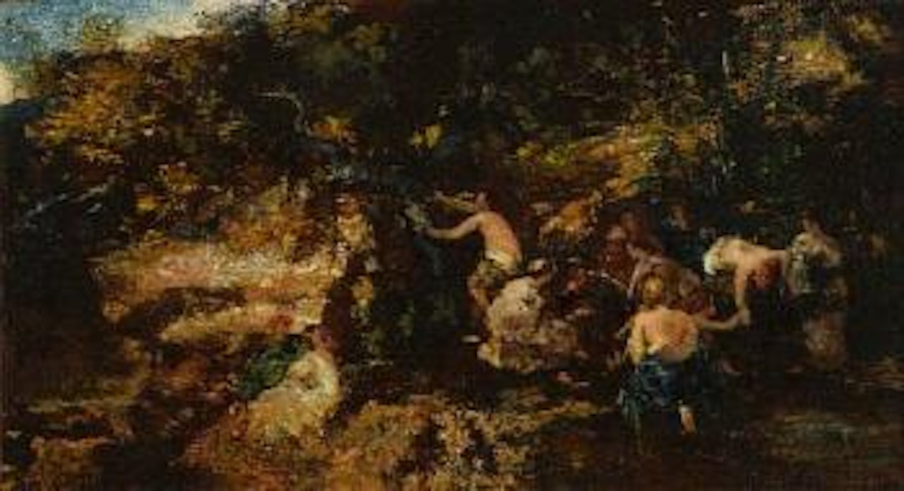 Nymphs in a forest clearing by Adolphe Monticelli