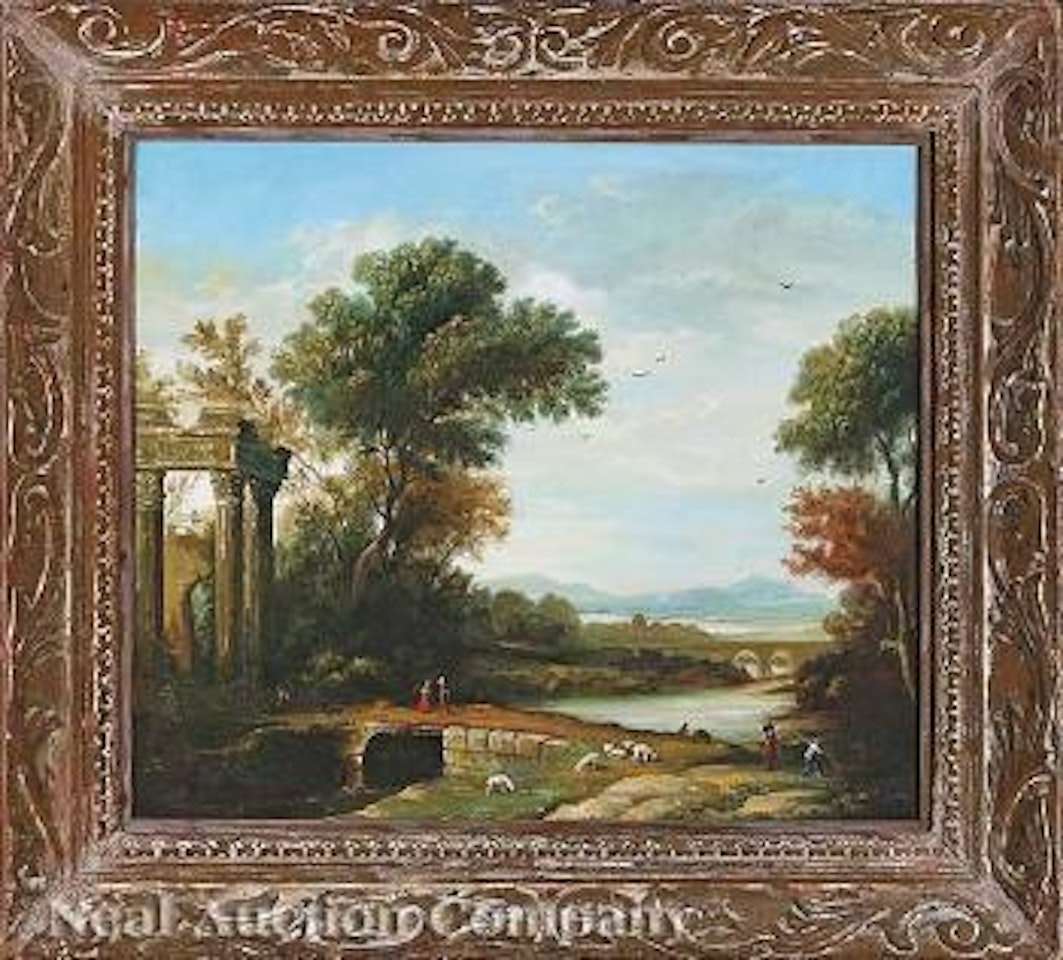River Landscape with Bridge and Ruins by Continental School