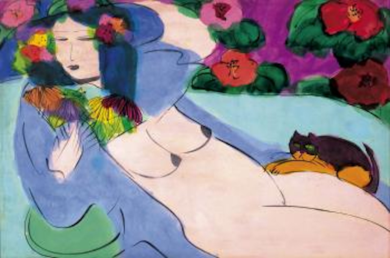 Nu couché avec chat by Walasse Ting
