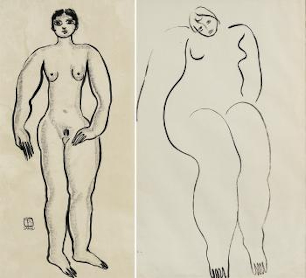 Female Nude [Two Works] by Sanyu