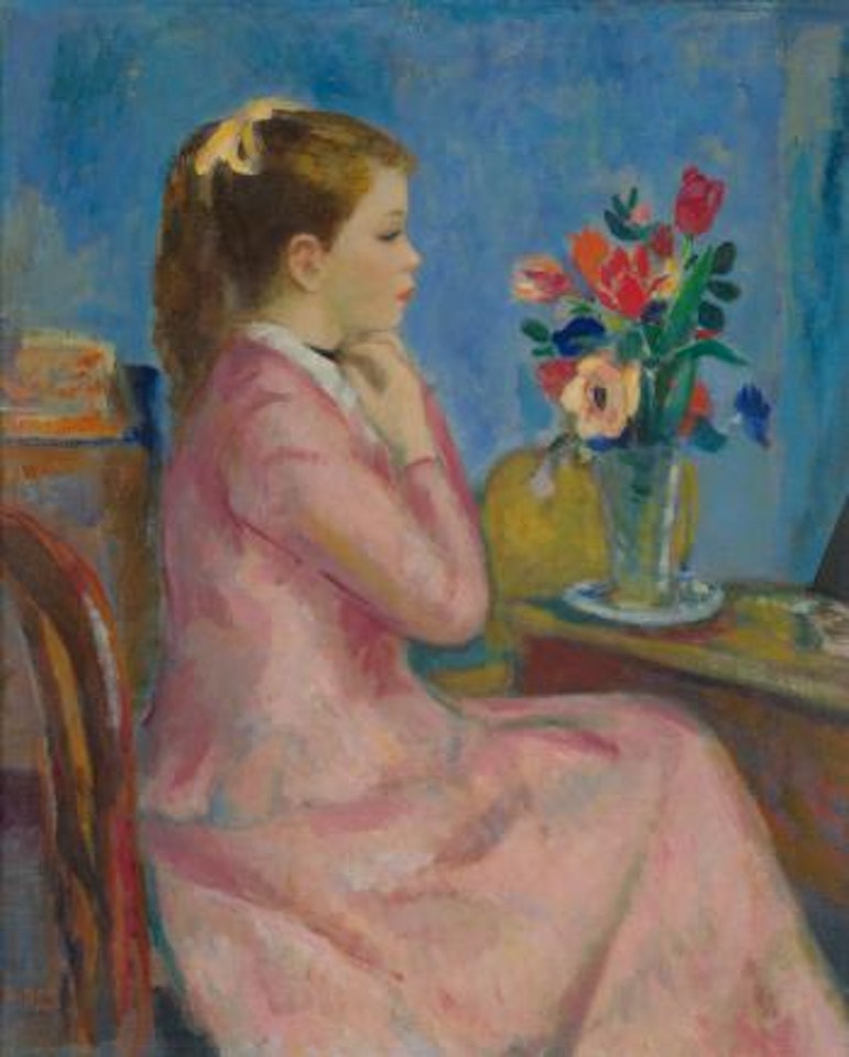 Eugénie En Rose Nouant Le Ruban Noir Autour Du Cou by François Gall