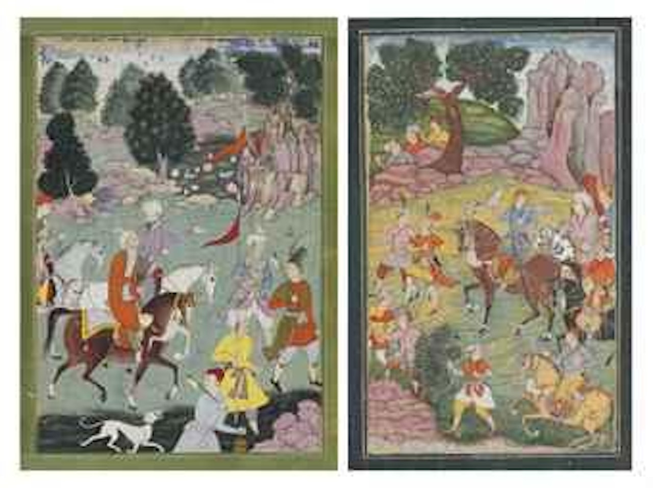 Two Royal Hunting Scenes by Mughal School