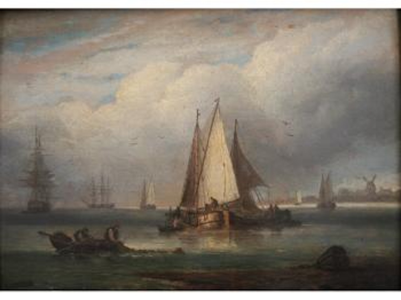 Coast scene: calm, Dutch boats by Thomas Luny