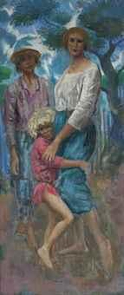 Two young women and a boy in a landscape by Augustus Edwin John