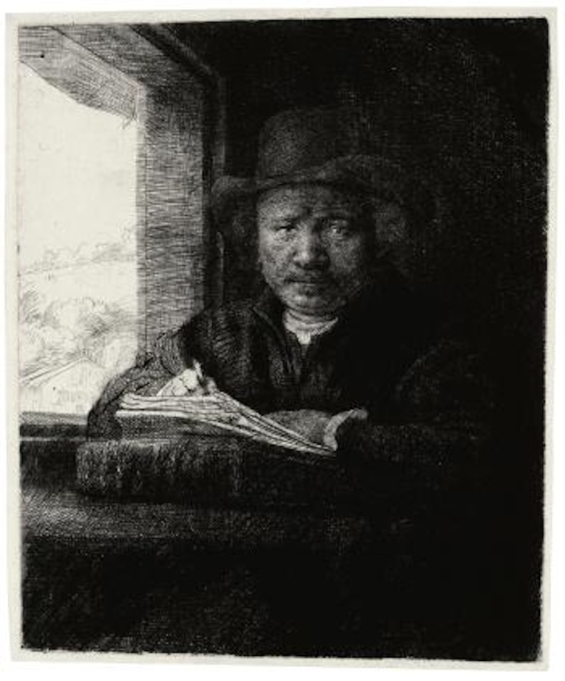 Self-portrait Drawing At a Window (B., Holl. 22; H. 229; Bb. 48-A) by Attributed to Rembrandt Harmensz van Rijn