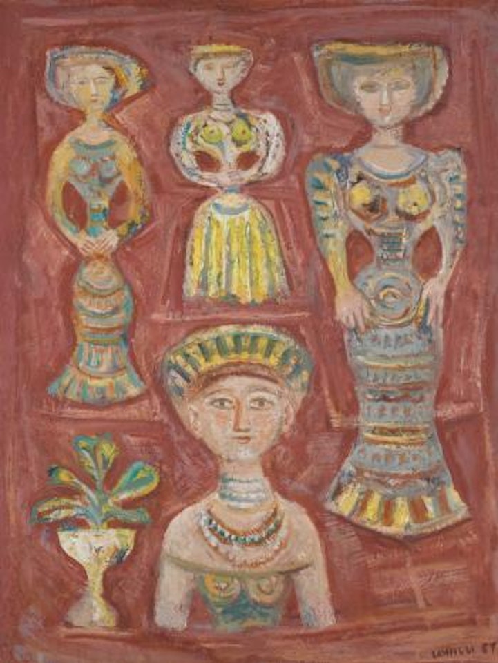 Donne Su Fondo Rosso by Massimo Campigli