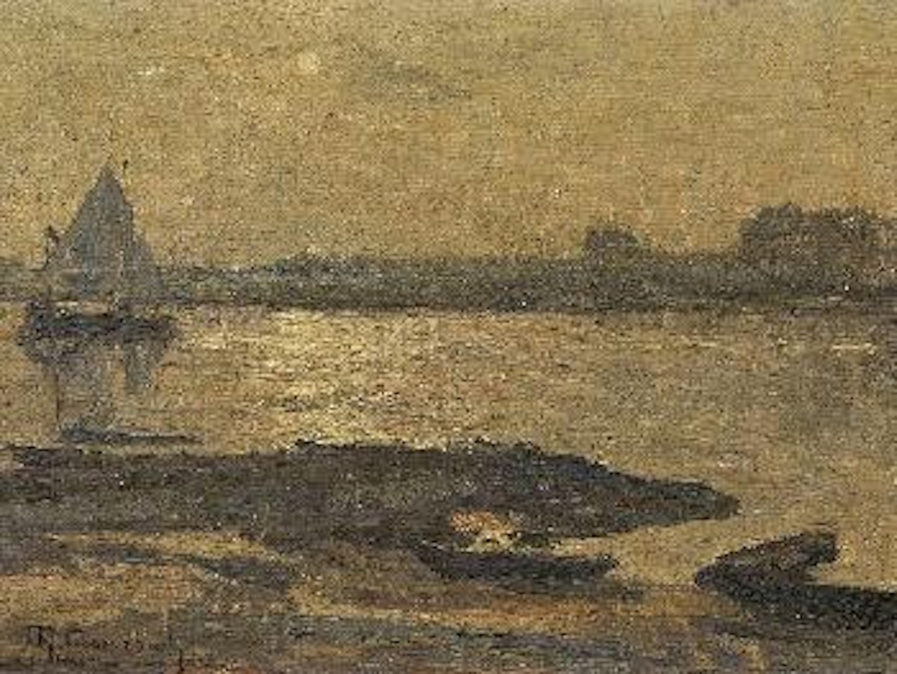 Niederrheinische Landschaft mit Segelboot by Max Clarenbach