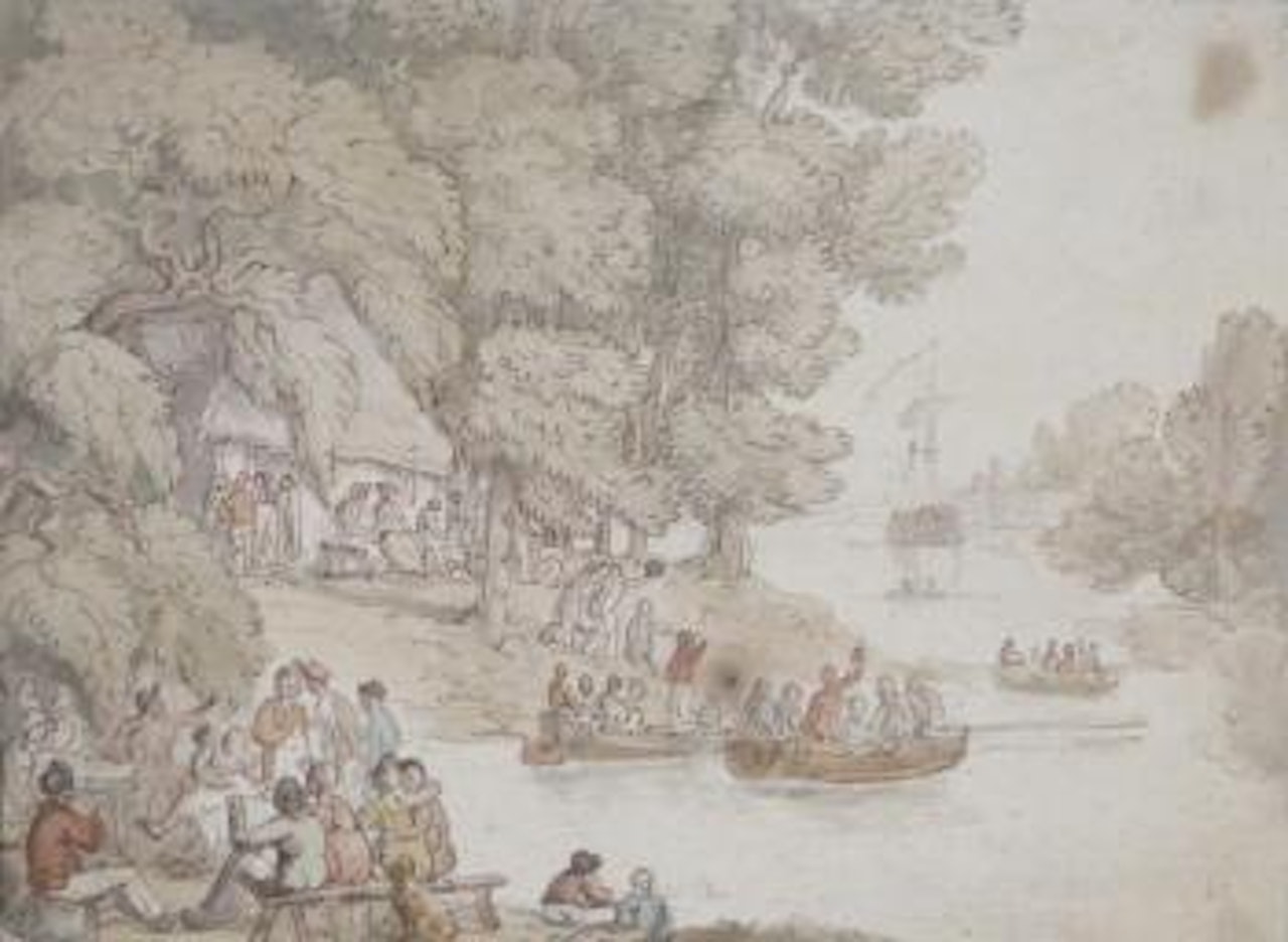 A wooded river scene by Thomas Rowlandson