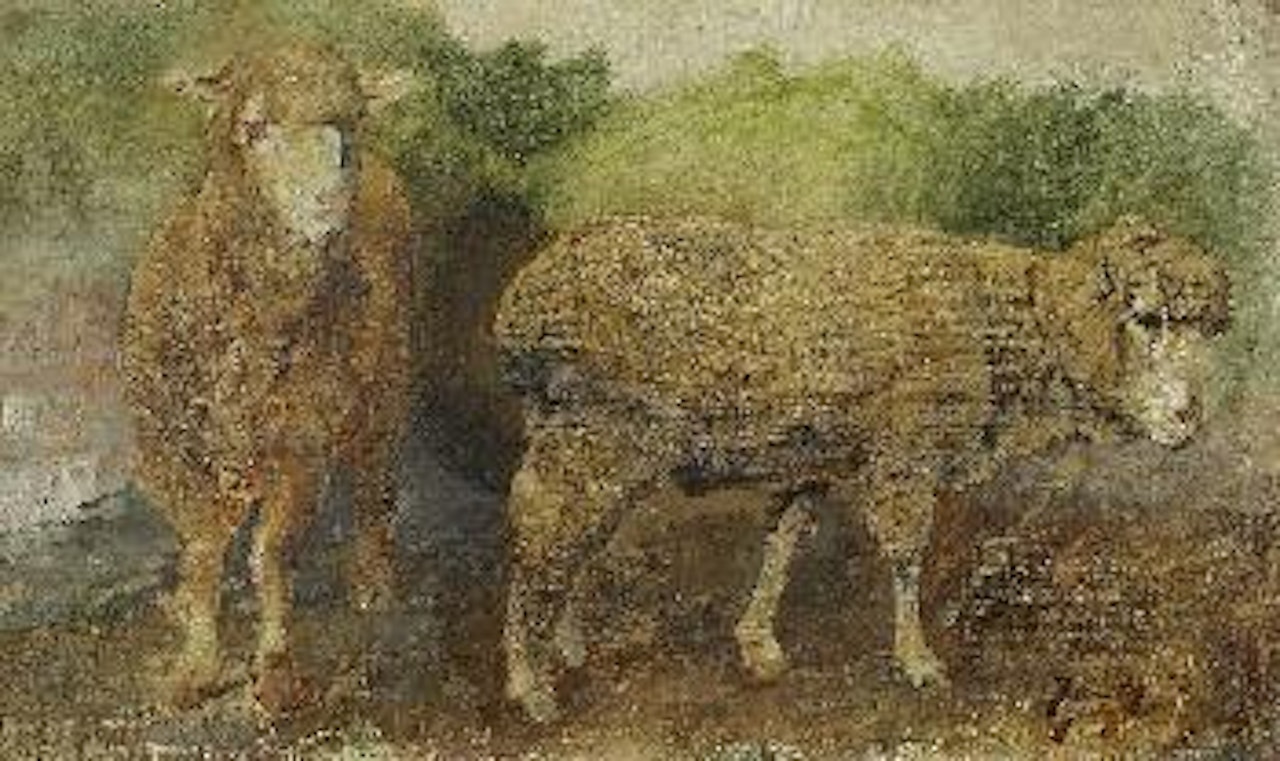 Zwei Lämmer auf der Weide by Heinrich von Zugel