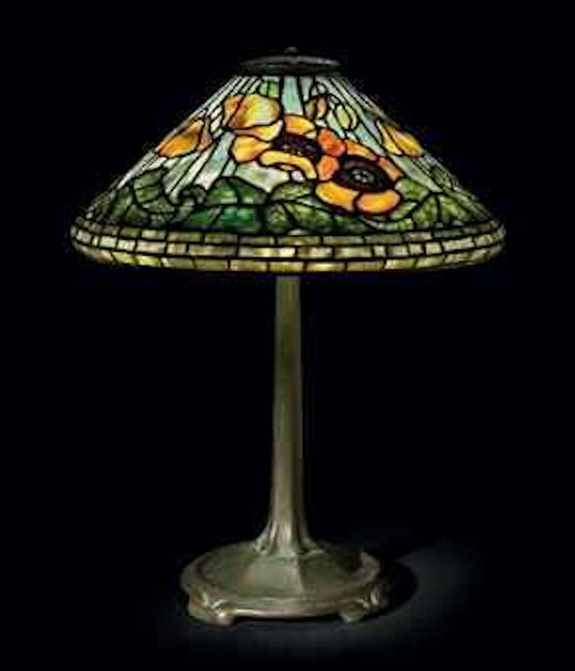A Poppy Leaded Glass and Bronze Table Lamp by Tiffany Studios