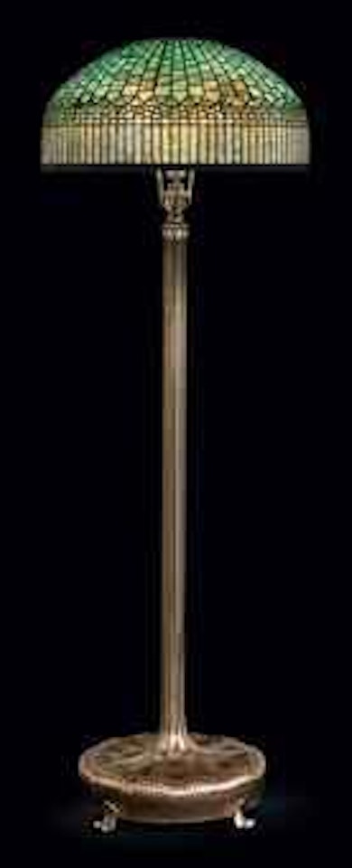 A Curtain Border Leaded Glass and Bronze Floor Lamp by Tiffany Studios
