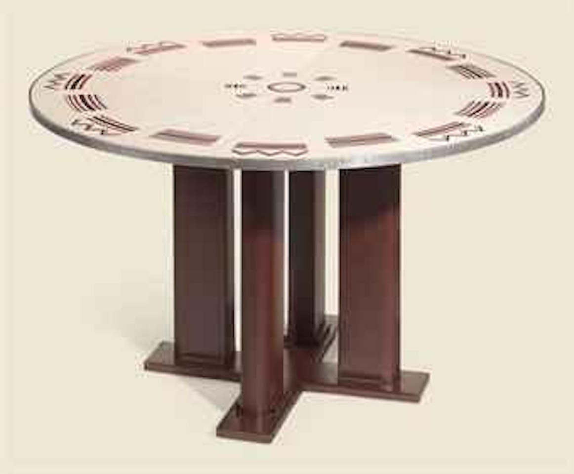 A Lacquered Steel and Printed Laminate Dining Table by Jules Leleu by Jean Prouvé