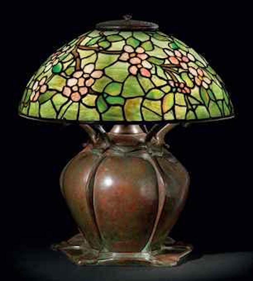 An Apple Blossom Leaded Glass and Bronze Table Lamp by Tiffany Studios