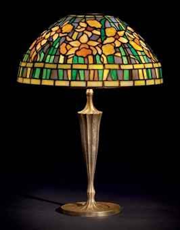 A Daffodil Leaded Glass and Gilt-Bronze Table Lamp by Tiffany Studios