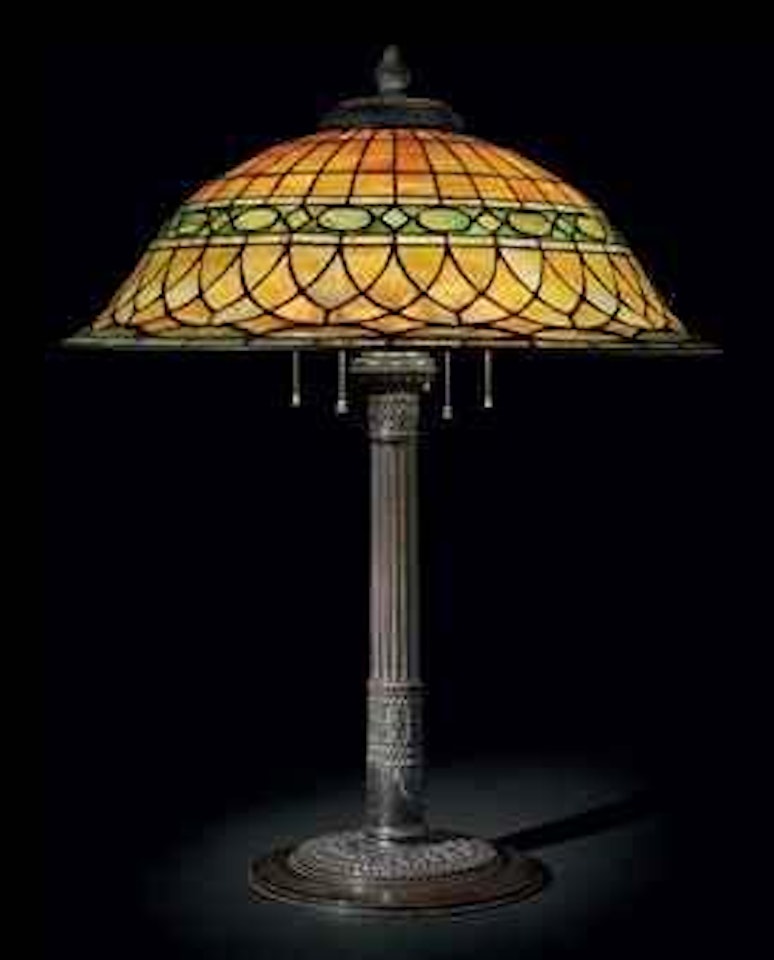 A Roman Leaded Glass and Bronze Table Lamp by Tiffany Studios