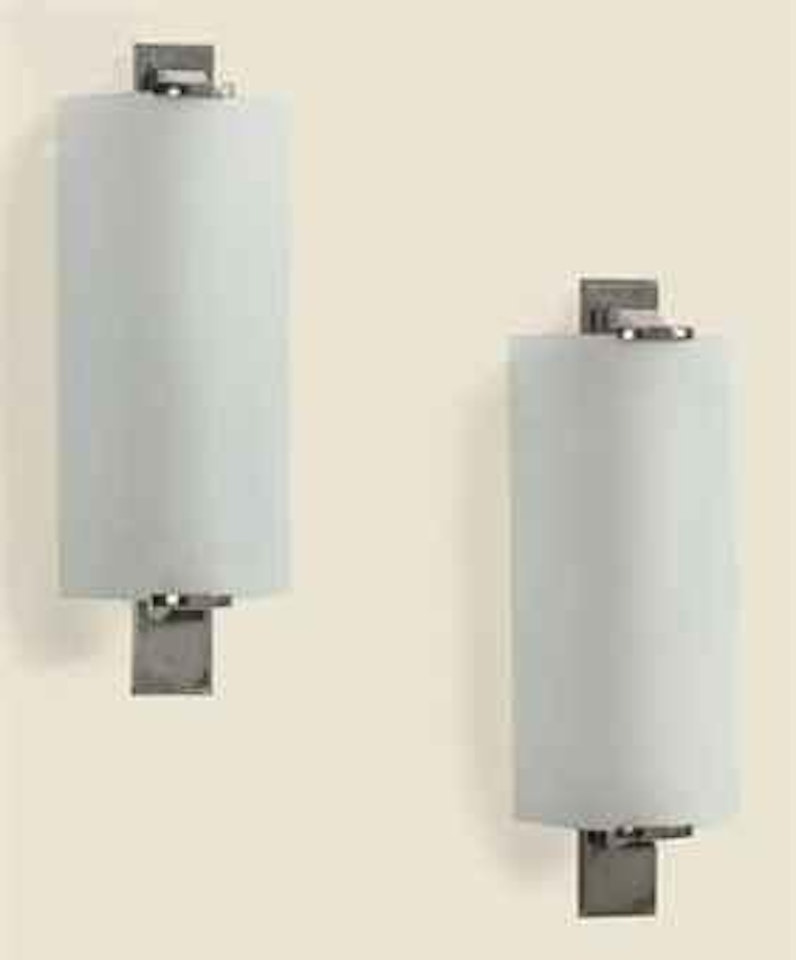 A Pair of Silvered-Bronze and Frosted Glass Sconces by Emile-Jacques Ruhlmann