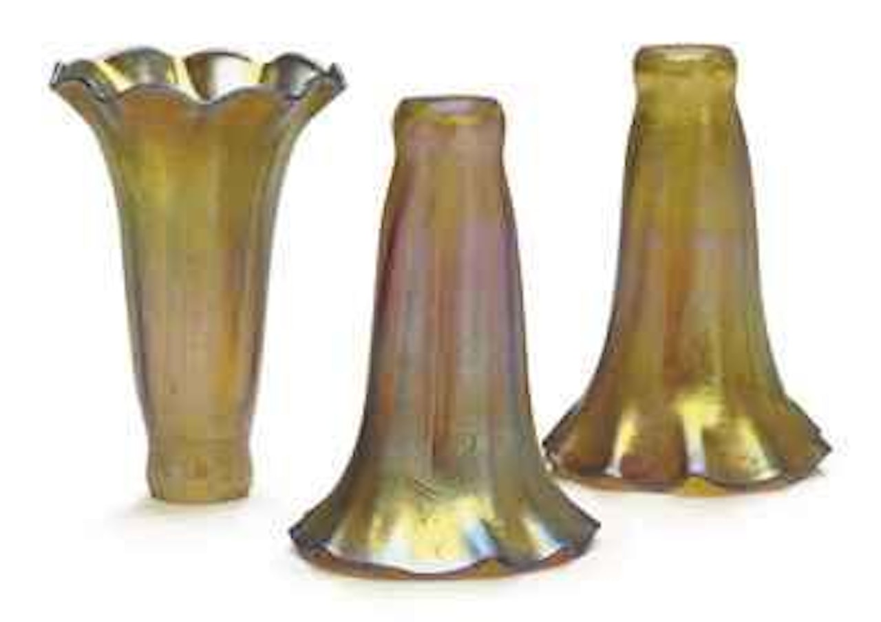 Three Favrile Glass Lily Shades by Tiffany Studios