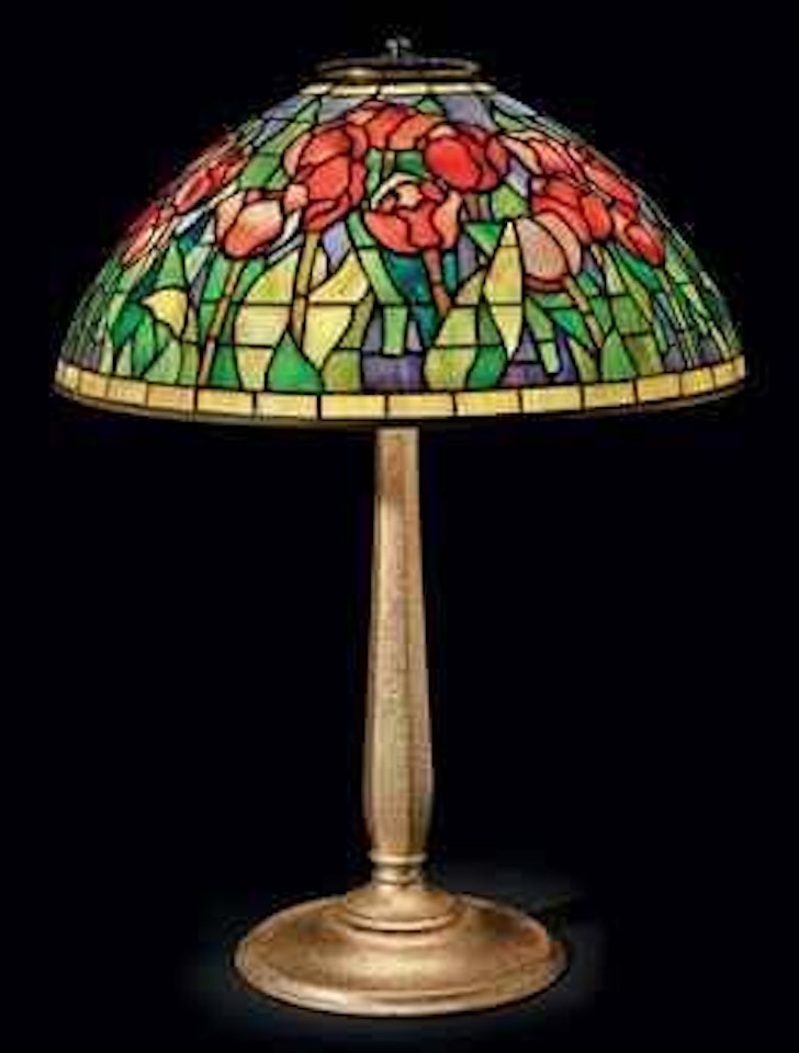 A Tulip Leaded Glass and Gilt-Bronze Table Lamp by Tiffany Studios