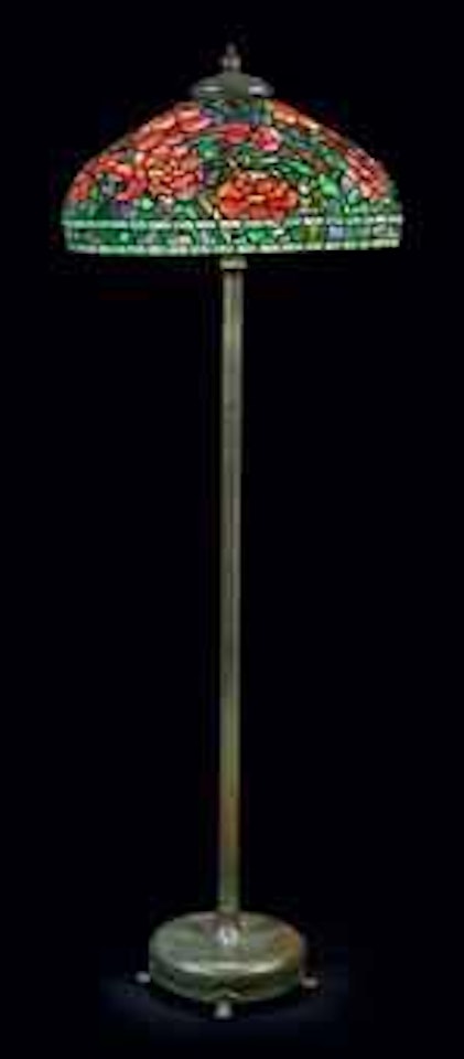 A Peony Leaded Glass and Bronze Floor Lamp by Tiffany Studios