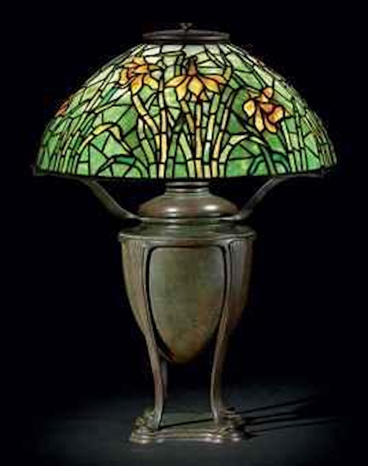 A Daffodil Leaded Glass and Bronze Table Lamp by Tiffany Studios