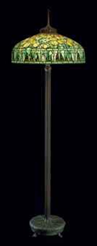 A Tulip Leaded Glass and Bronze Floor Lamp by Tiffany Studios