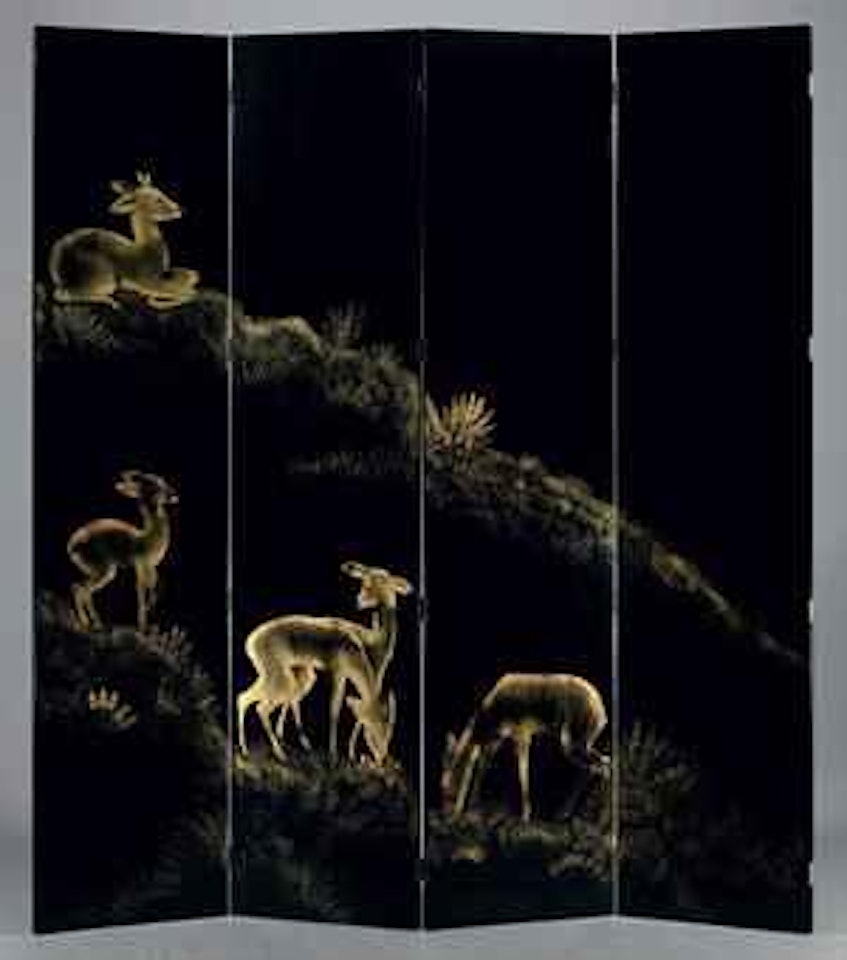 Les Biches, An Eight Panel Lacquered and Parcel-Gilt Screen by Jean Dunand
