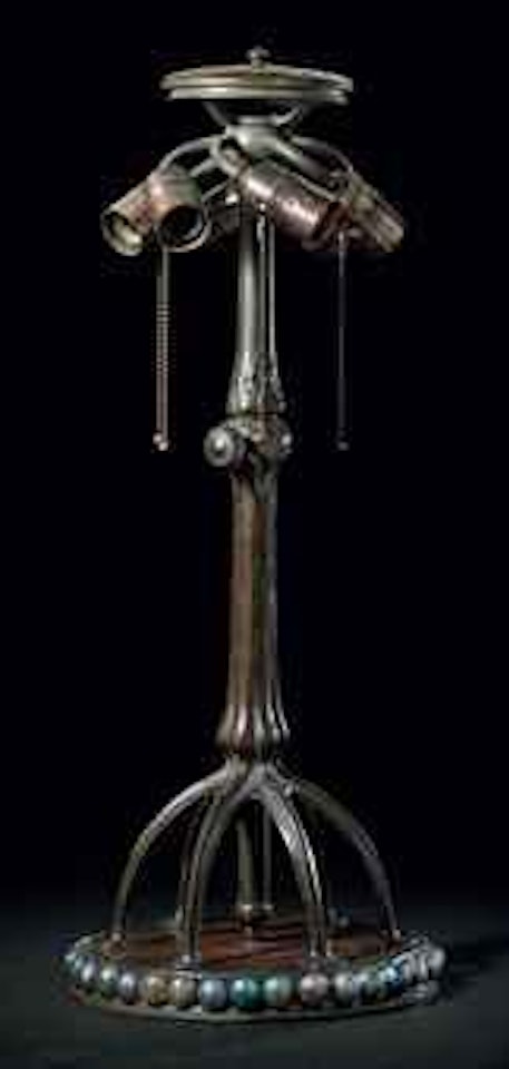 A Favrile Glass and Bronze Table Lamp Base by Tiffany Studios