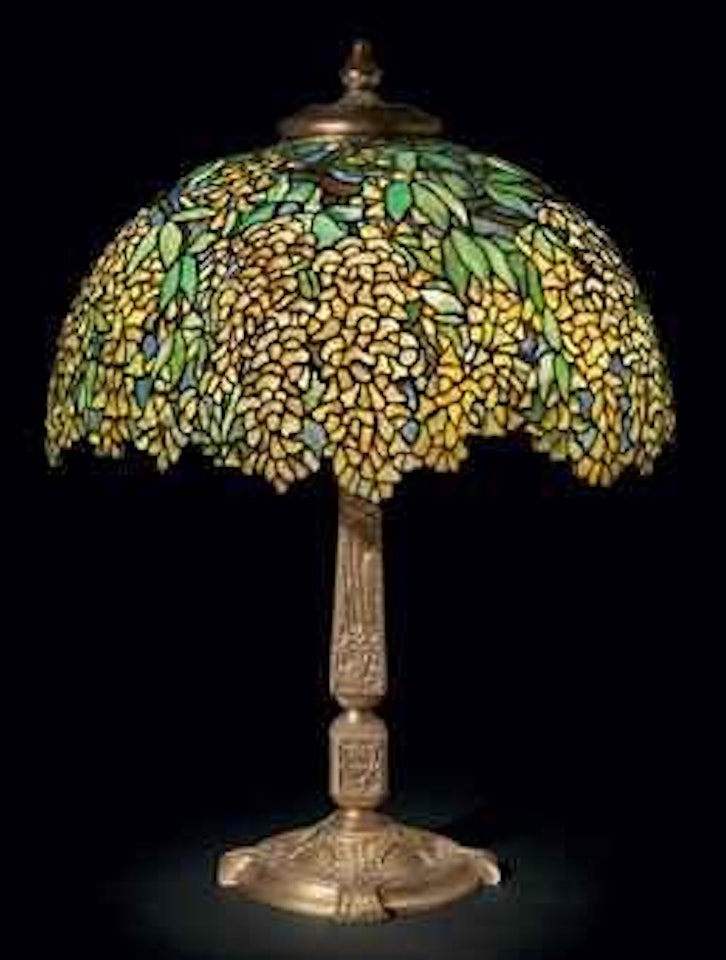 A Laburnum Leaded Glass and Gilt-Bronze Table Lamp by Tiffany Studios