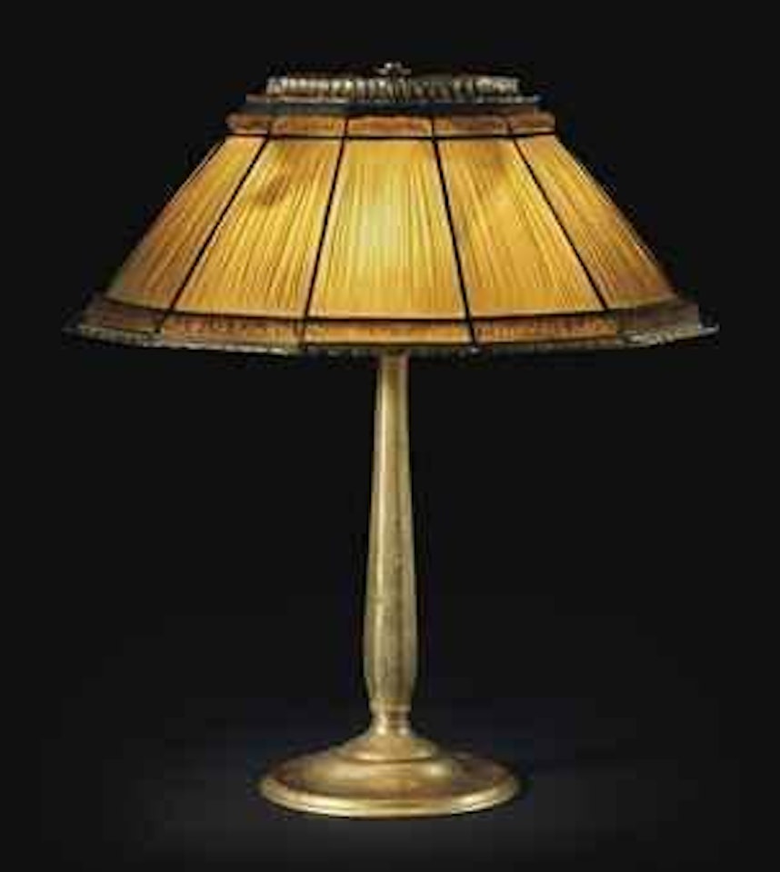 A Linenfold Favrile Glass and Gilt-Bronze Table Lamp by Tiffany Studios