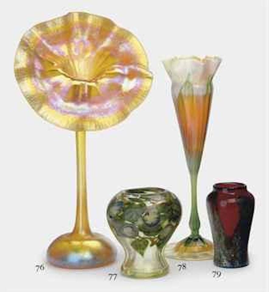 A Decorated Red Favrile Glass Vase by Tiffany Studios