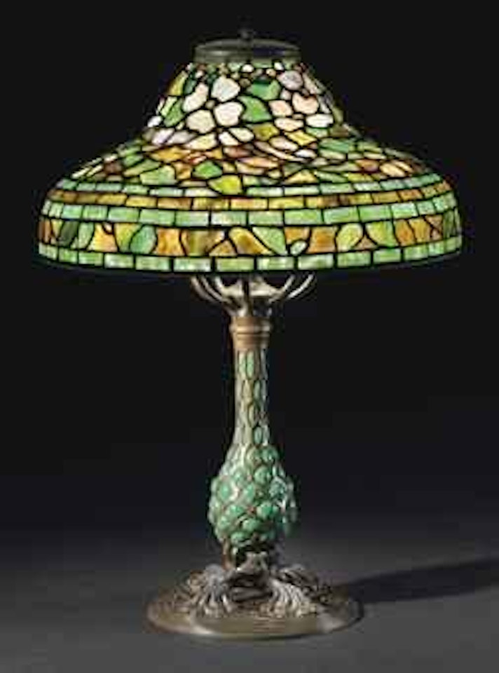 A Jeweled Dogwood Leaded Glass and Bronze Table Lamp by Tiffany Studios