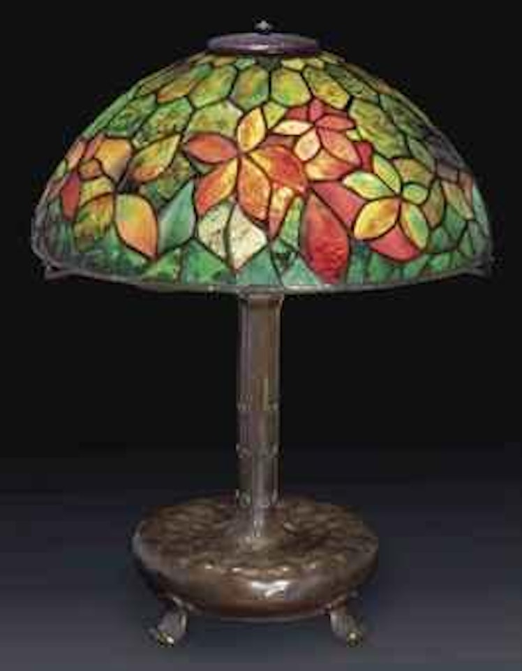 A Woodbine Leaded Glass and Bronze Table Lamp by Tiffany Studios