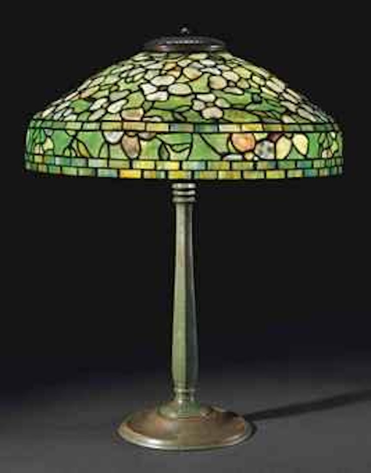 A Dogwood Leaded Glass and Bronze Table Lamp by Tiffany Studios