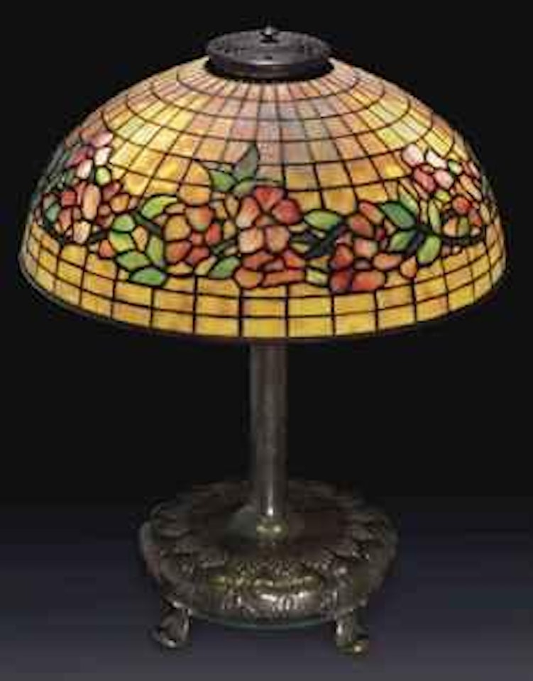A Dogwood Leaded Glass and Bronze Table Lamp by Tiffany Studios