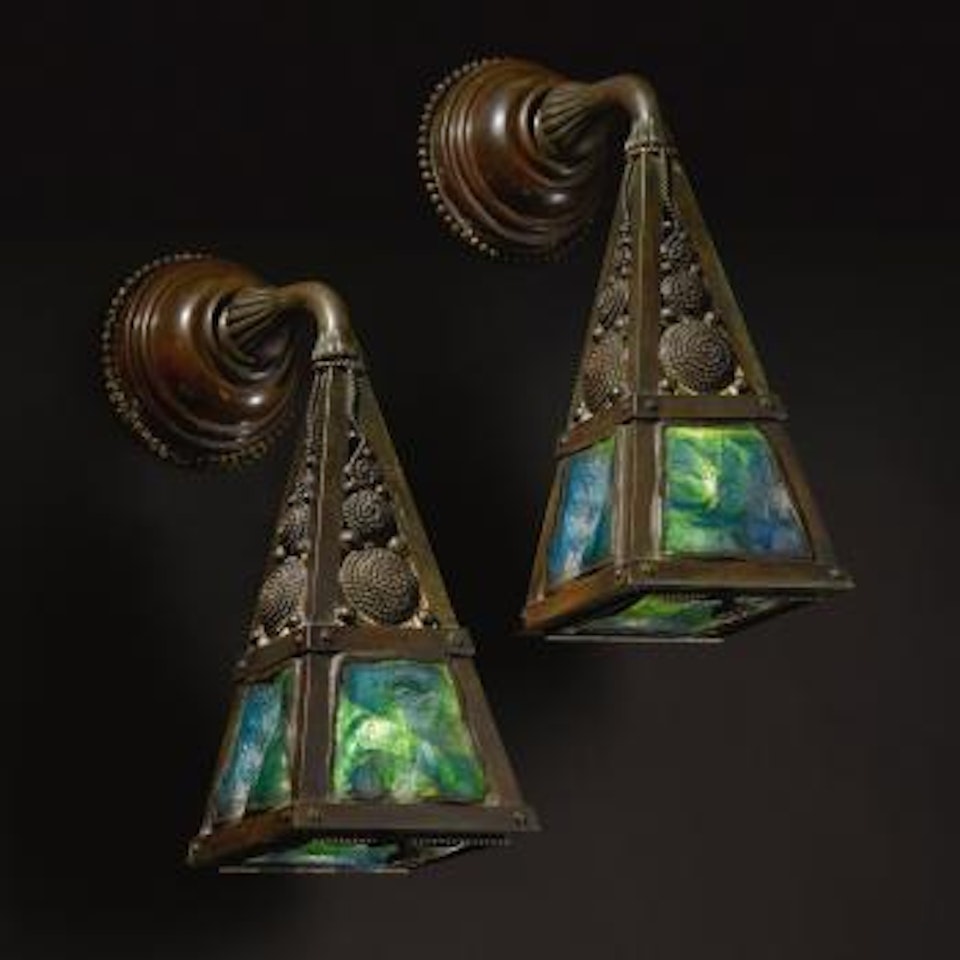 Pair Of Turtleback Tile Sconces by Tiffany Studios