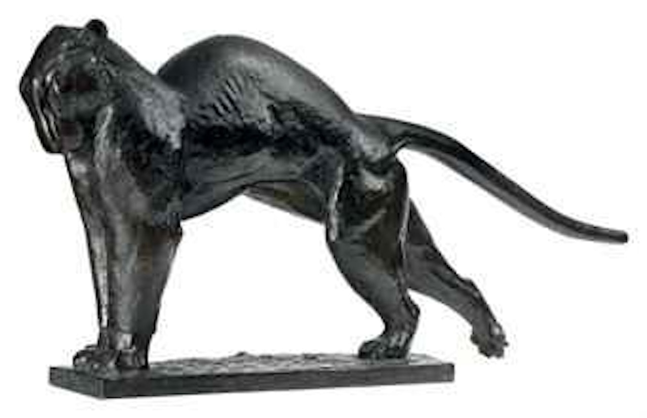 A Patinated Bronze Figure of a Stretching Cat by Georges Lucien Guyot