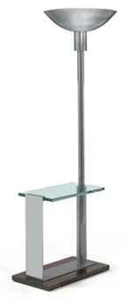 A Nickeled-Metal, Glass and Mahogany Floor Lamp and Table by French School