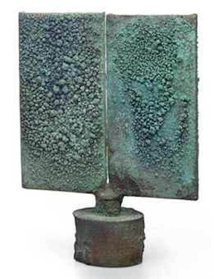 A Patinated Welded Bronze Leaf Platform Sculpture by Harry Bertoia