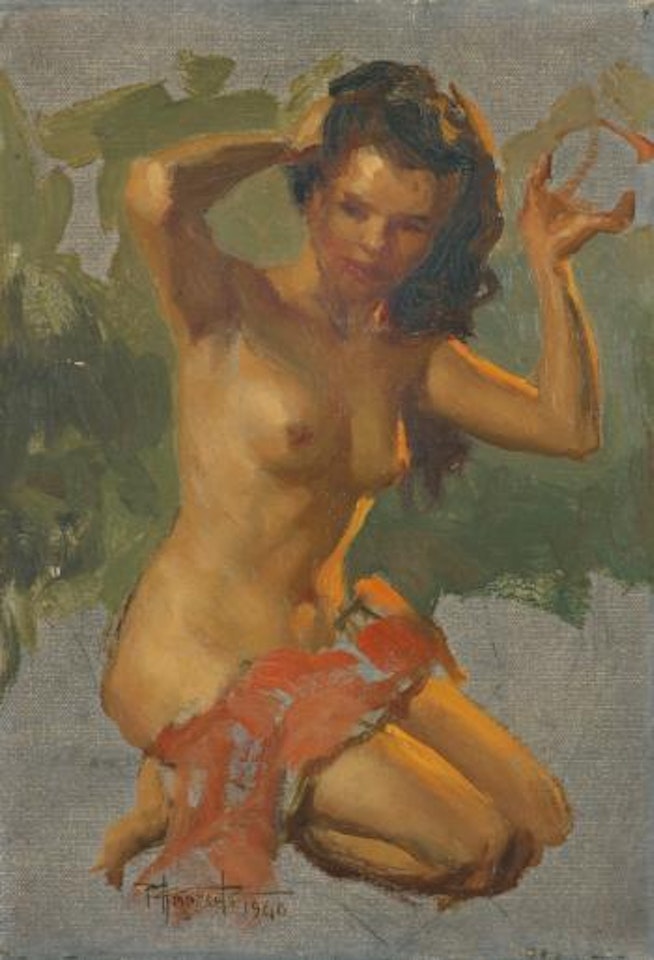 Nude With Red Scarf by Fernando Amorsolo