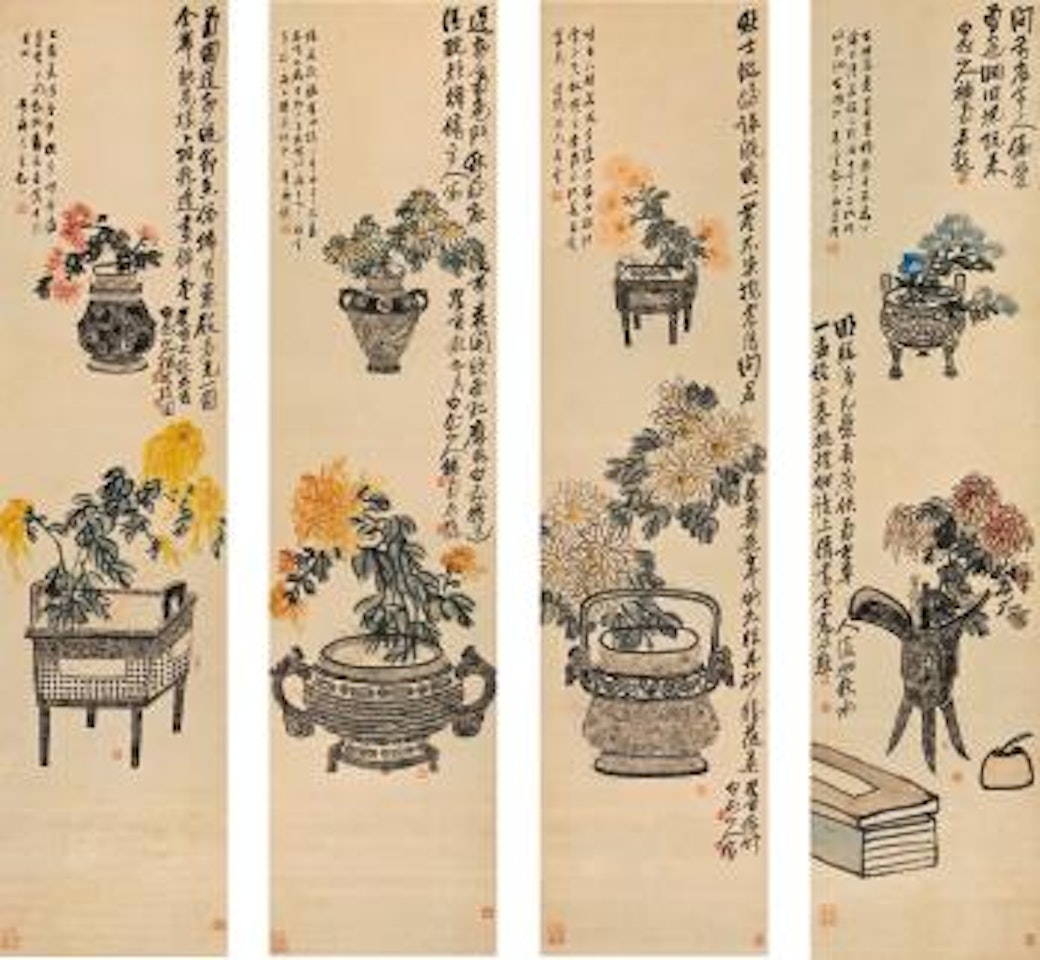 Chrysanthemums On Bronze Vessel Rubbings by Wang Zhen