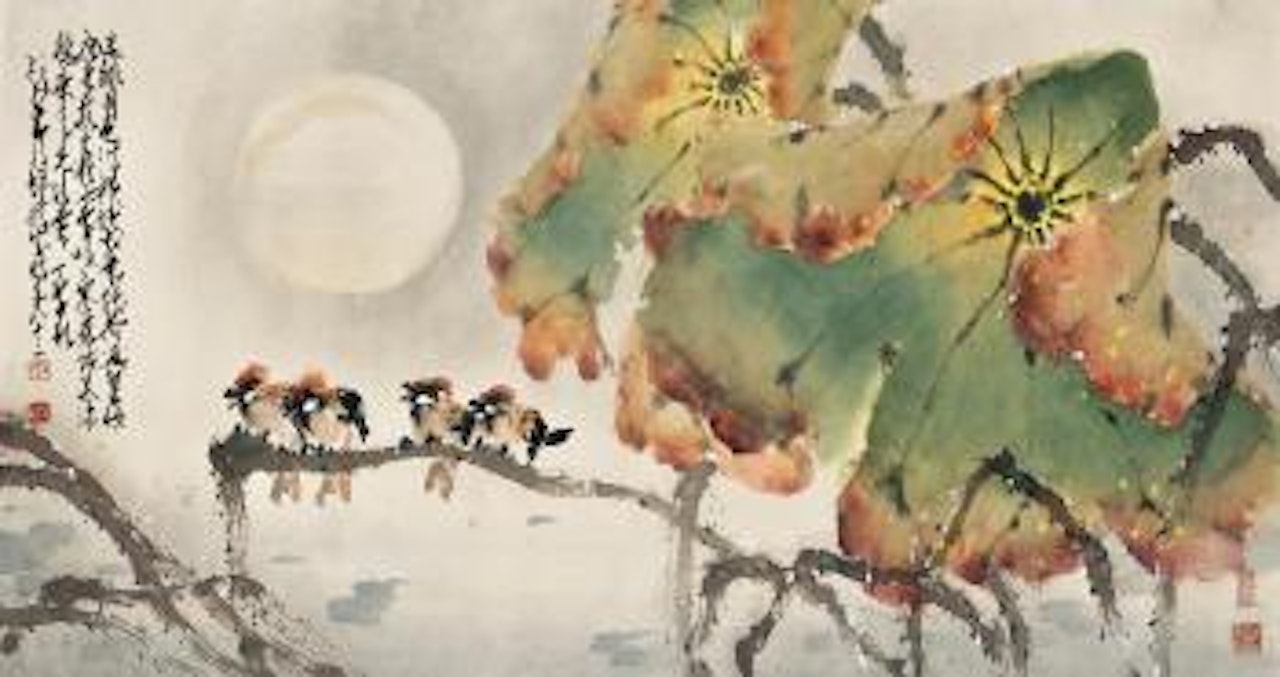 Lotuses And Birds In The Moonlight by Zhao Shao'ang