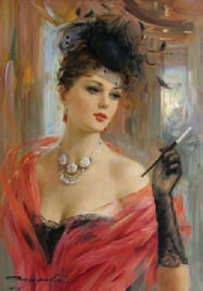 Elégante au châle rouge by Constantin Razoumov