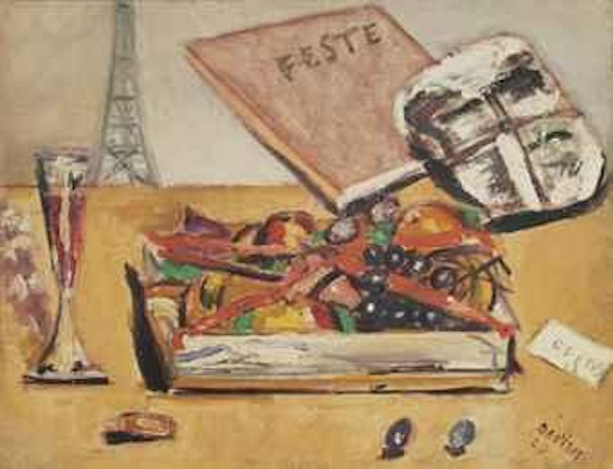 Natura morta con la scritta "Feste" by Filippo de Pisis