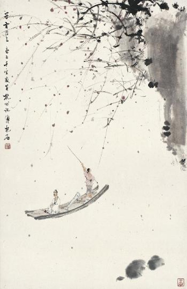 Boating - peach blossom spring by Fu Baoshi