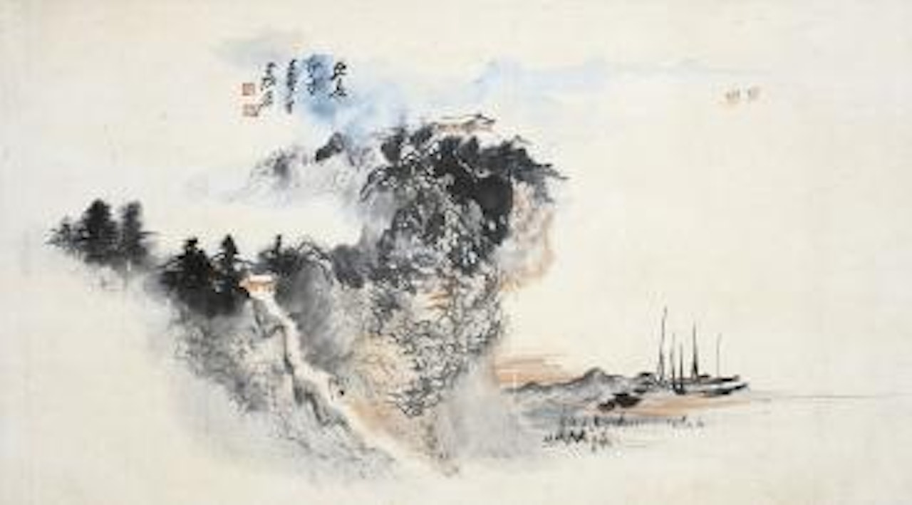 Temple by river by Zhang Daqian